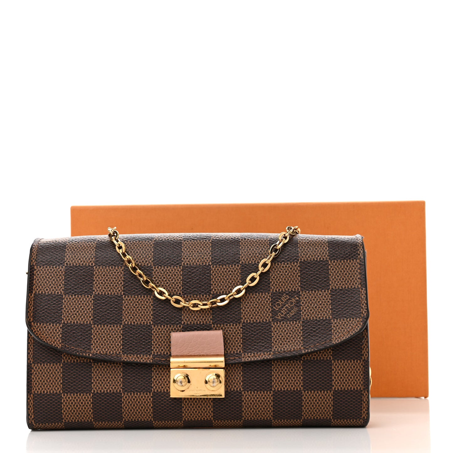 Damier Ebene Croisette Chain Wallet Rose Ballerine