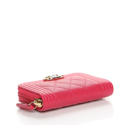 Chanel Caviar Quilted Boy Zip Around Coin Purse Wallet Fuchsia 4 of 8