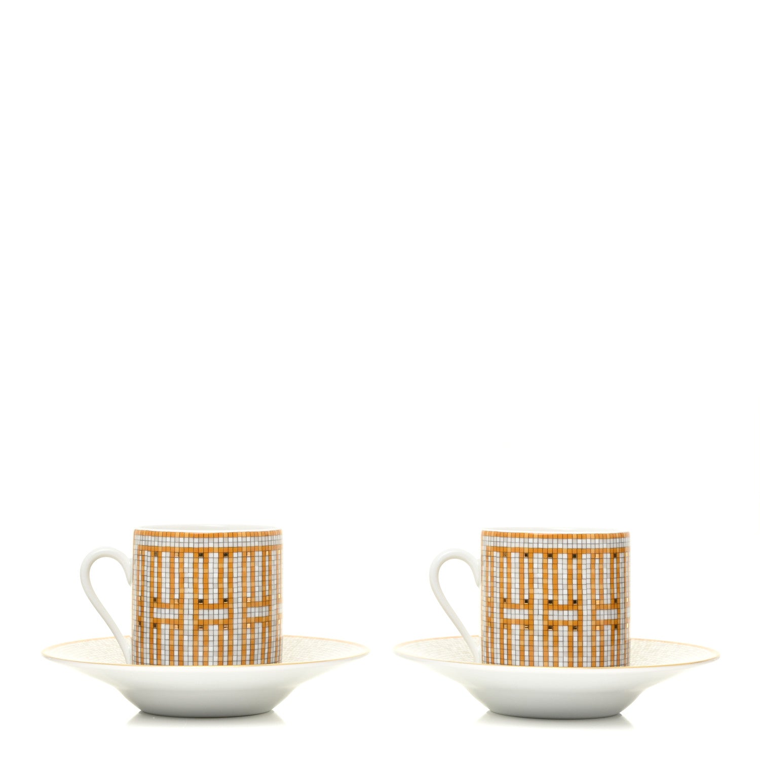 Hermes Porcelain Mosaique Au 24 Gold Coffee Cup and Saucer Set of 2 3 of 9