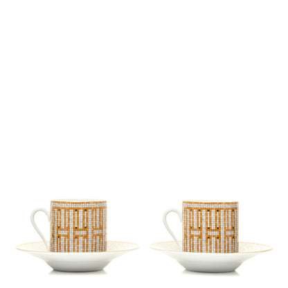 Hermes Porcelain Mosaique Au 24 Gold Coffee Cup and Saucer Set of 2 3 of 9