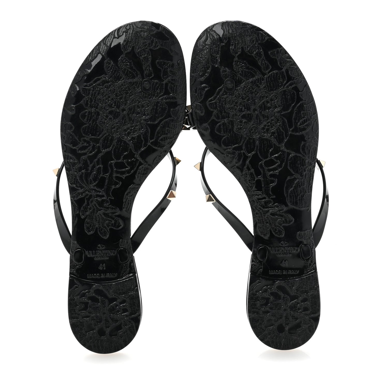 PVC Jelly Rockstud Bow Thong Sandals 41 Black