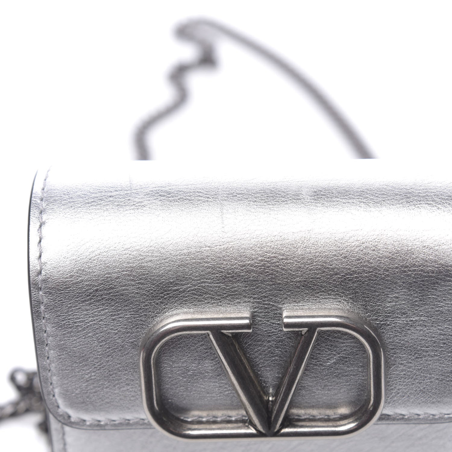 Valentino Garavani Metallic Calfskin Vlogo Compact Wallet with Chain Silver 8 of 12