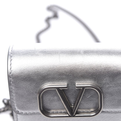 Valentino Garavani Metallic Calfskin Vlogo Compact Wallet with Chain Silver 8 of 12