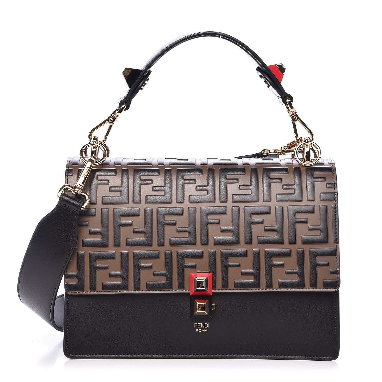 Fendi Vitello Liberty Bi-Color FF 1974 Embossed Kan I Shoulder Bag Black Maya 1 of 10