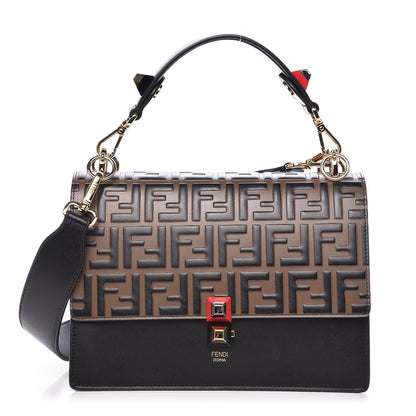 Fendi Vitello Liberty Bi-Color FF 1974 Embossed Kan I Shoulder Bag Black Maya 1 of 10
