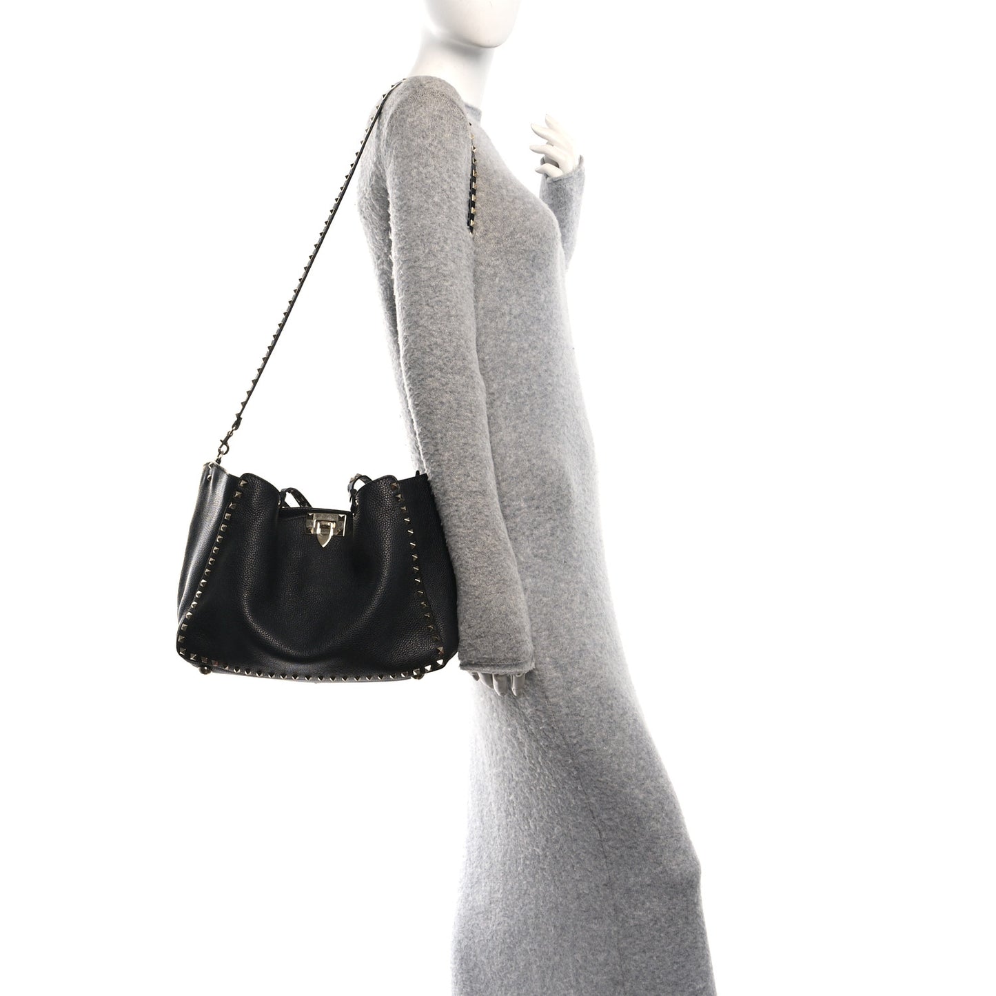 Vitello Medium Rockstud Tote Black