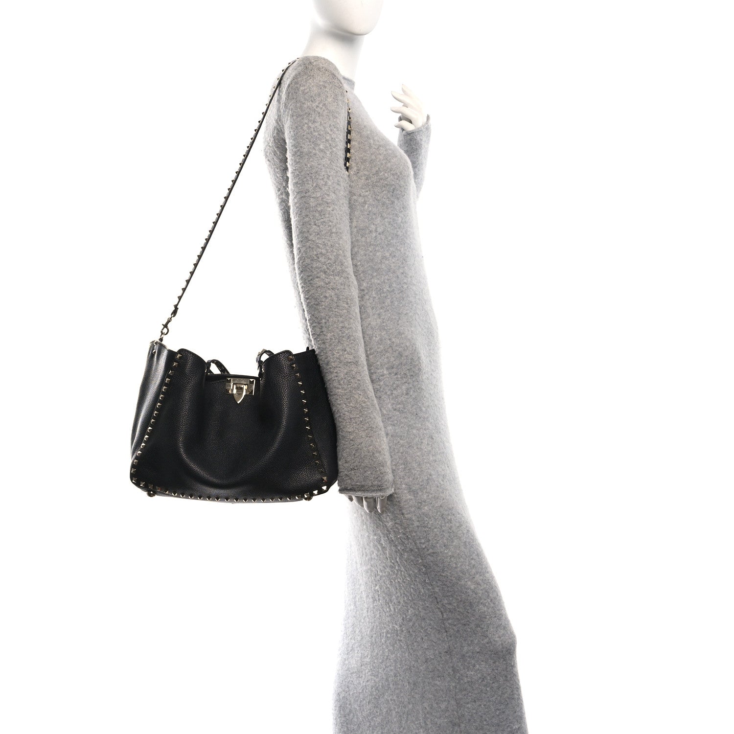 Valentino Garavani Vitello Medium Rockstud Tote Black 2 of 10