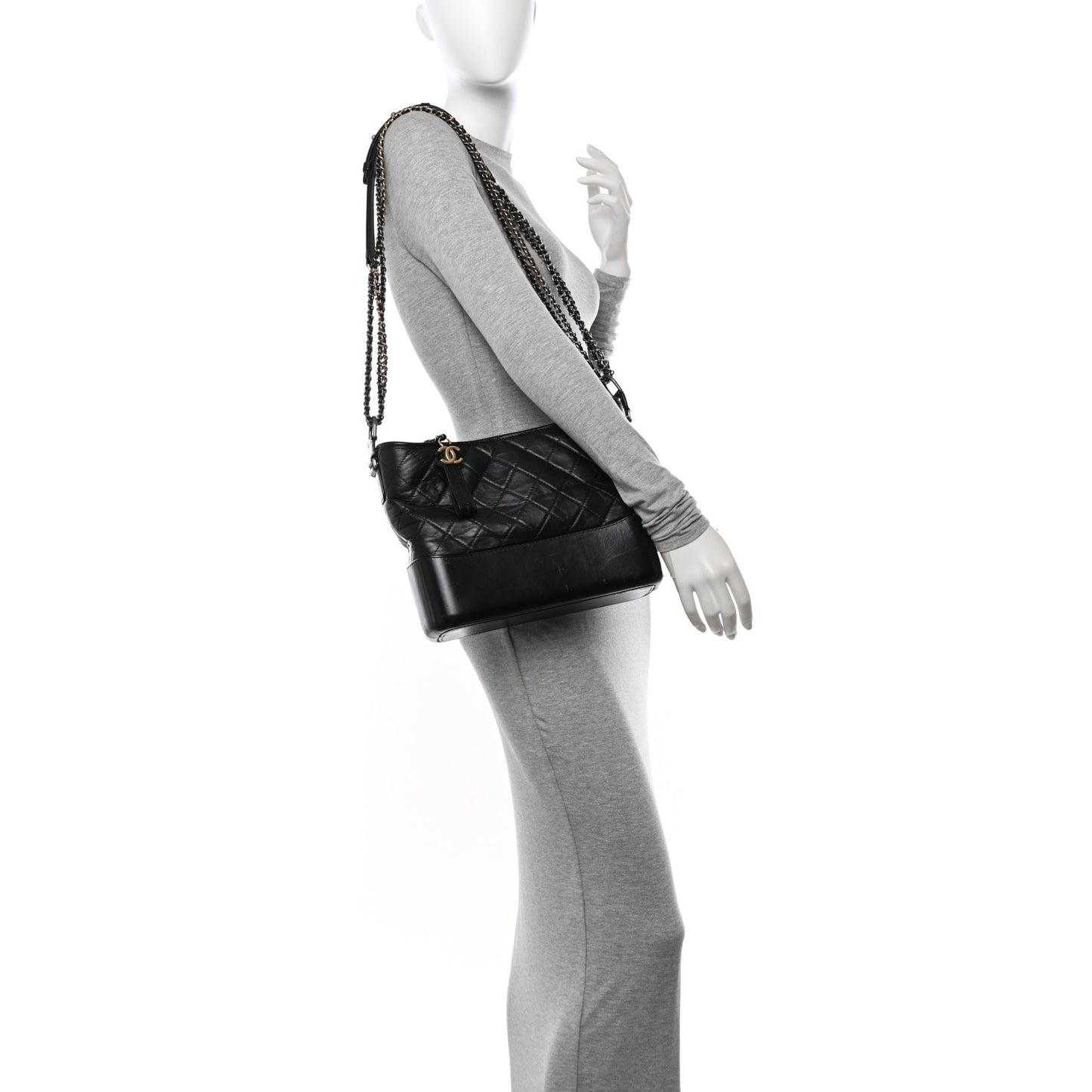 Aged Calfskin Quilted Medium Gabrielle Hobo Black