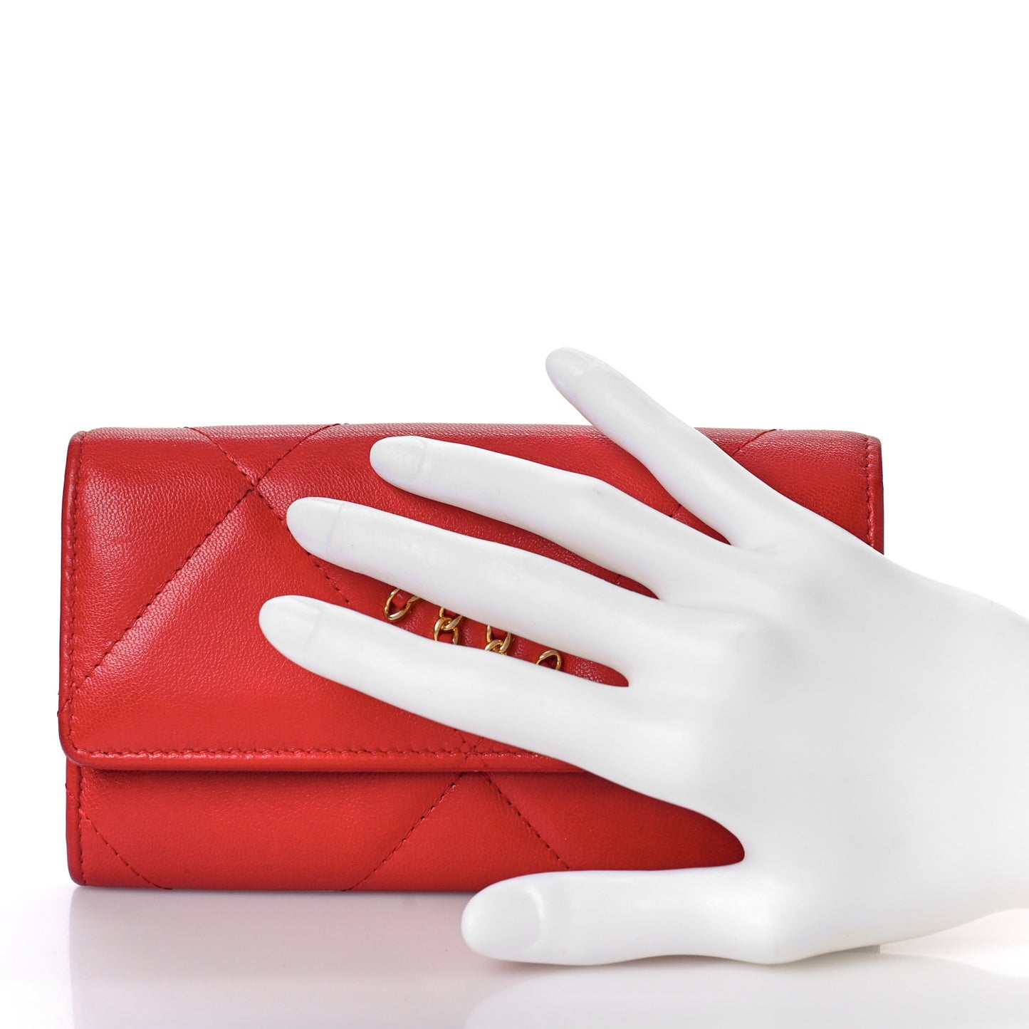 Goatskin Quilted Chanel 19 Flap Wallet Red