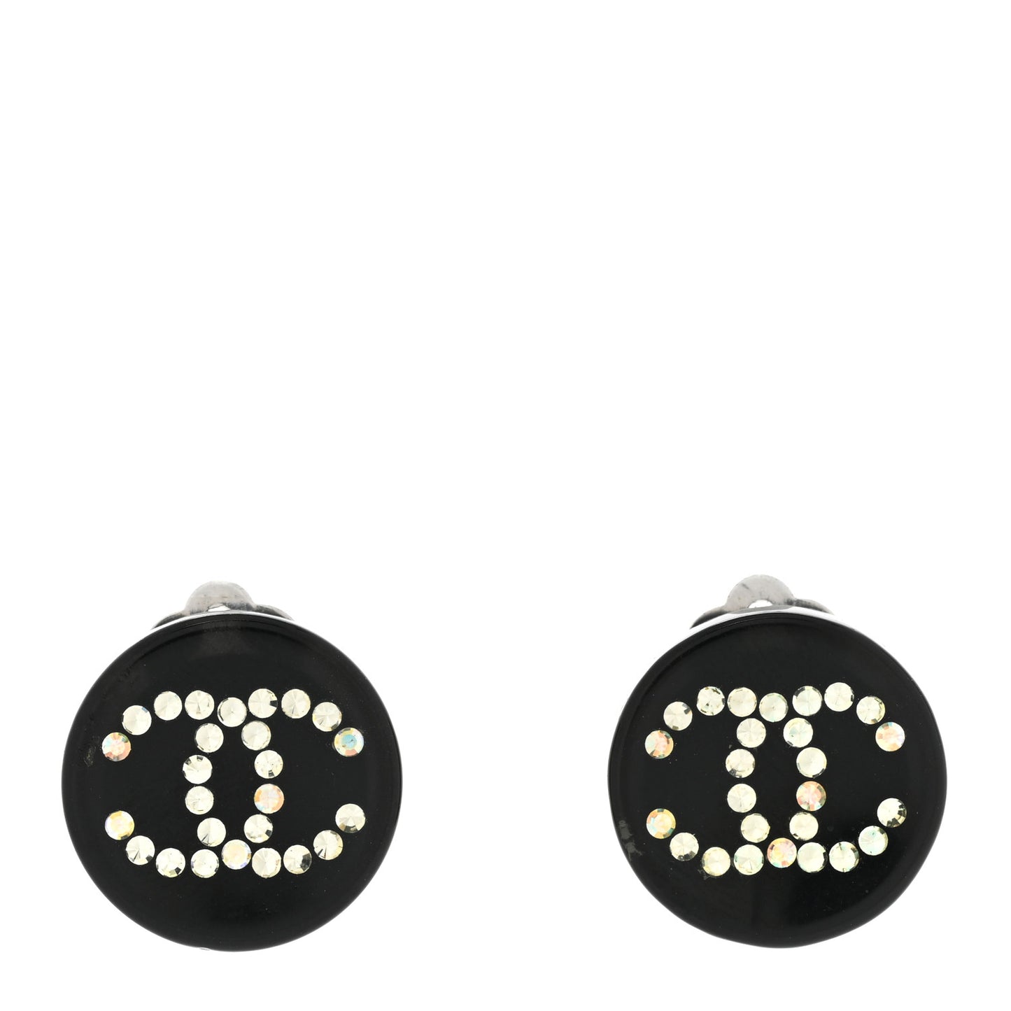 Resin Crystal CC Clip On Earrings Black