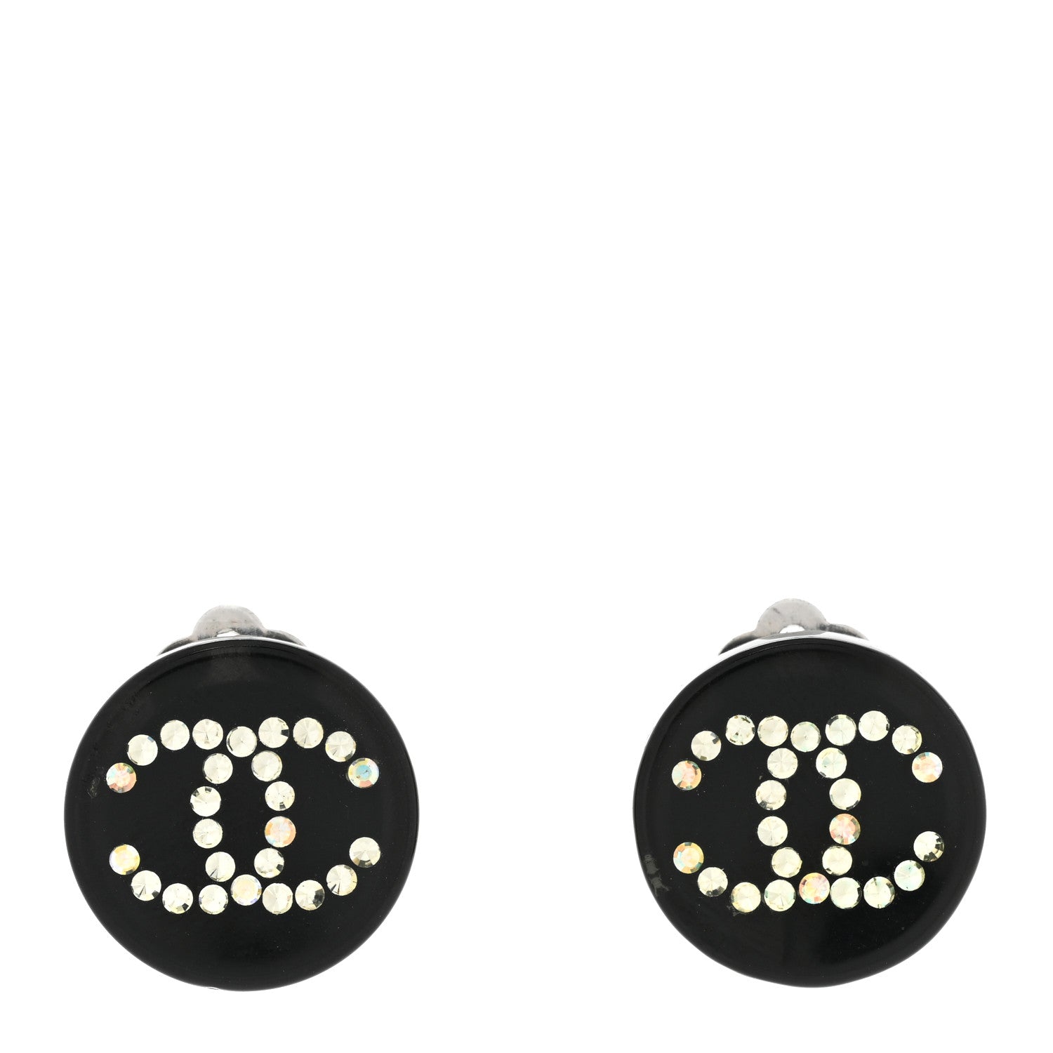Chanel Resin Crystal CC Clip On Earrings Black 1 of 5