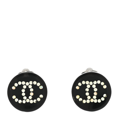 Chanel Resin Crystal CC Clip On Earrings Black 1 of 5