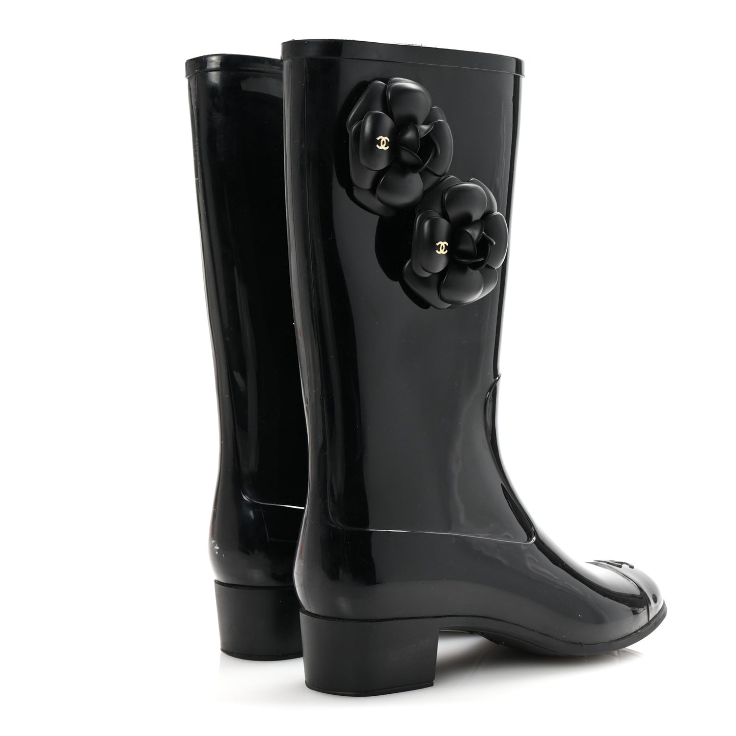 Rubber Camellia Rain Boots 39 Black