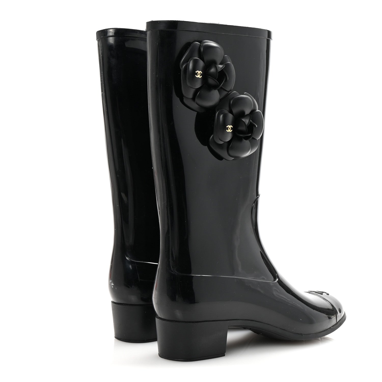 Chanel Rubber Camellia Rain Boots 39 Black 5 of 7