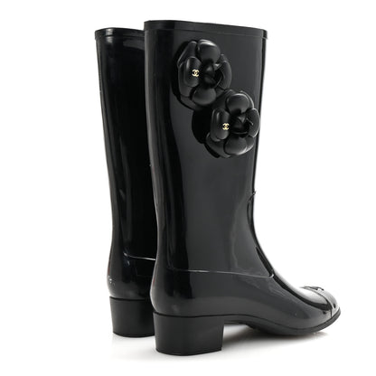 Chanel Rubber Camellia Rain Boots 39 Black 5 of 7