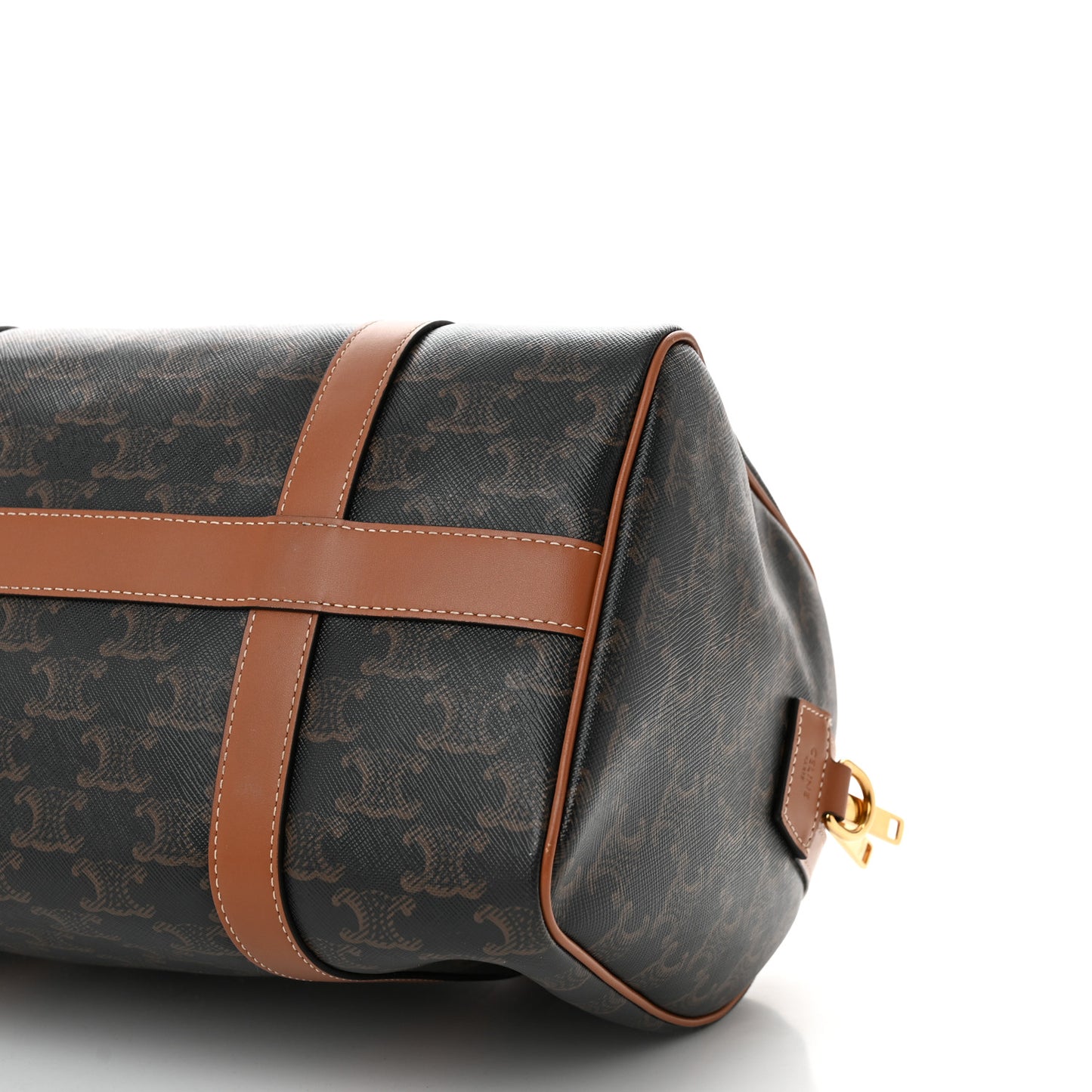 Triomphe Canvas Calfskin Boston Bag Tan