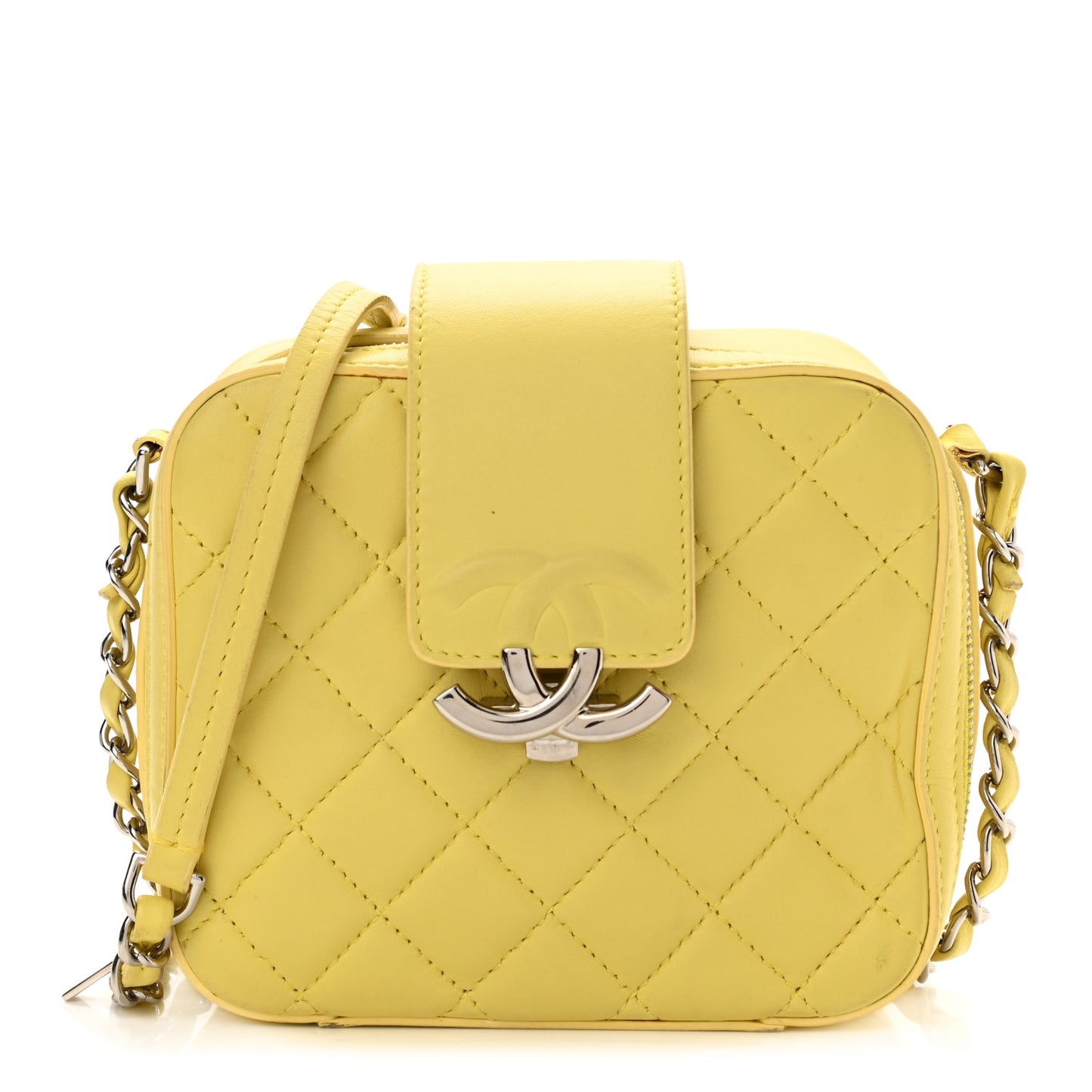 Lambskin Quilted Mini CC Box Camera Bag Yellow