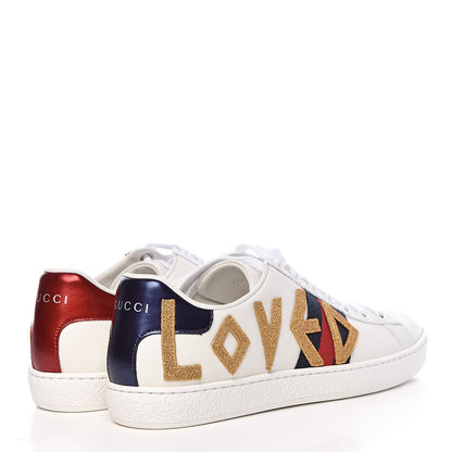 Gucci Calfskin Nappa Web LOVED Embroidered Womens Ace Sneakers 37.5 White Red Flame Notte 4 of 13