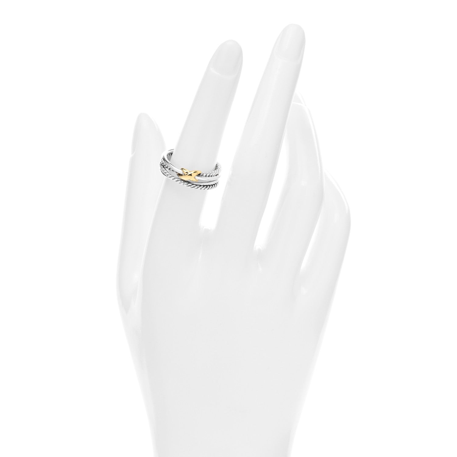 David Yurman Sterling Silver 18K Yellow Gold 6mm X Crossover Ring 54 6.75 2 of 4