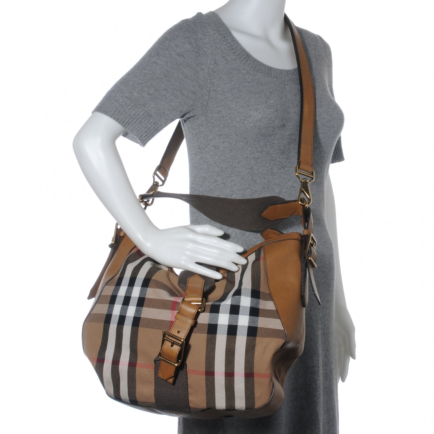 Burberry Vintage Leather House Check Medium Ashwood Hobo 2 of 8