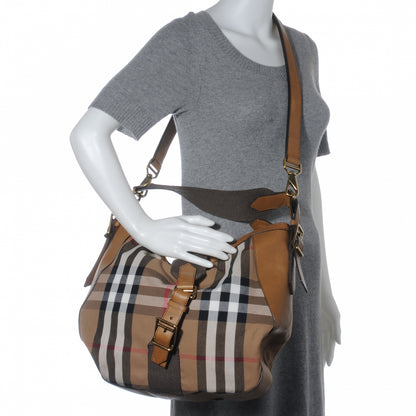 Burberry Vintage Leather House Check Medium Ashwood Hobo 2 of 8