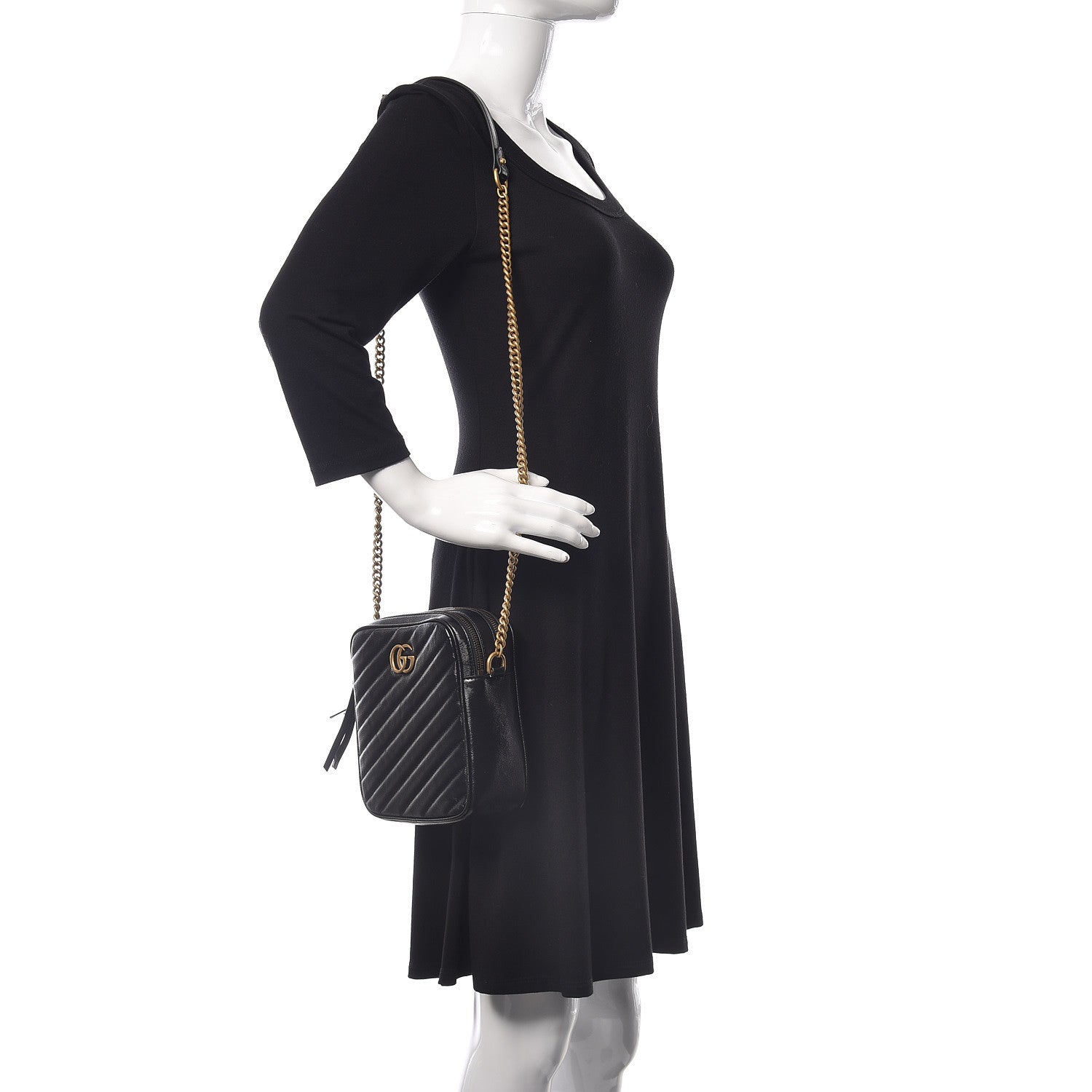 Gucci Azalea Calfskin Matelasse Diagonal Tall GG Marmont Crossbody Bag Black 2 of 11