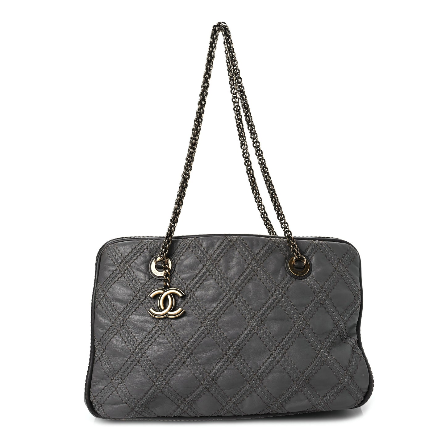 Calfskin Quilted Stitch Triptych Tote Grey