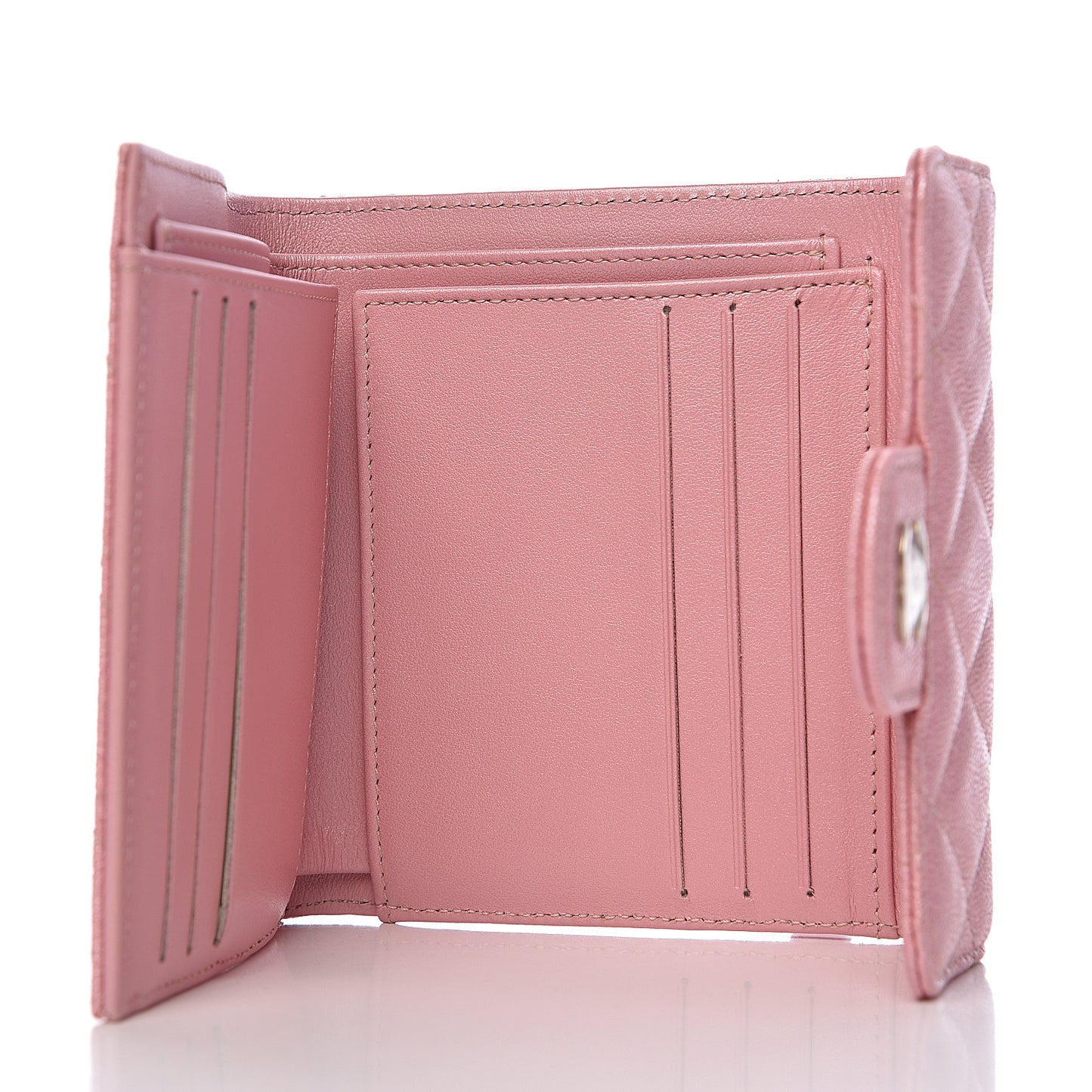 Iridescent Caviar Quilted Compact Flap Wallet Pink