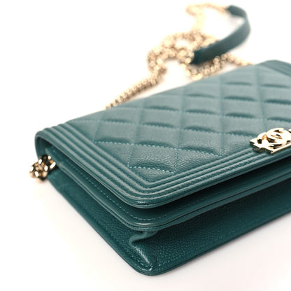 Chanel Caviar Quilted Boy Wallet On Chain WOC Green 9 of 10