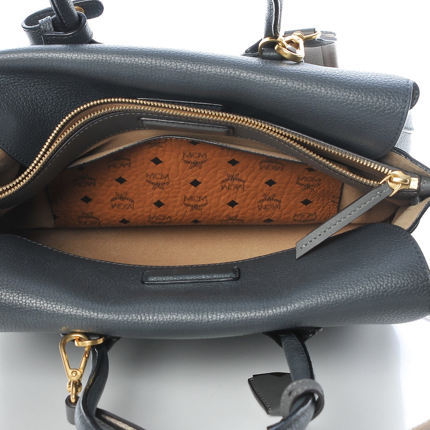 MCM Grained Calfskin Medium Milla Tote Phantom Grey 10 of 19