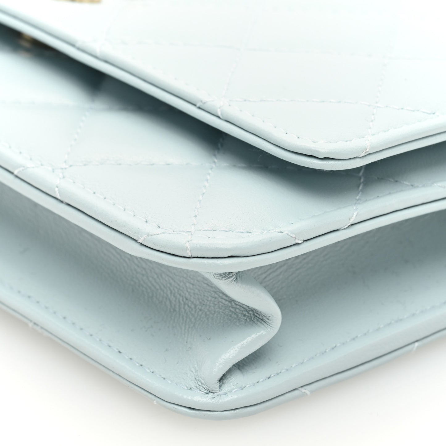 Lambskin Quilted Pearl CC Wallet on Chain WOC Light Blue