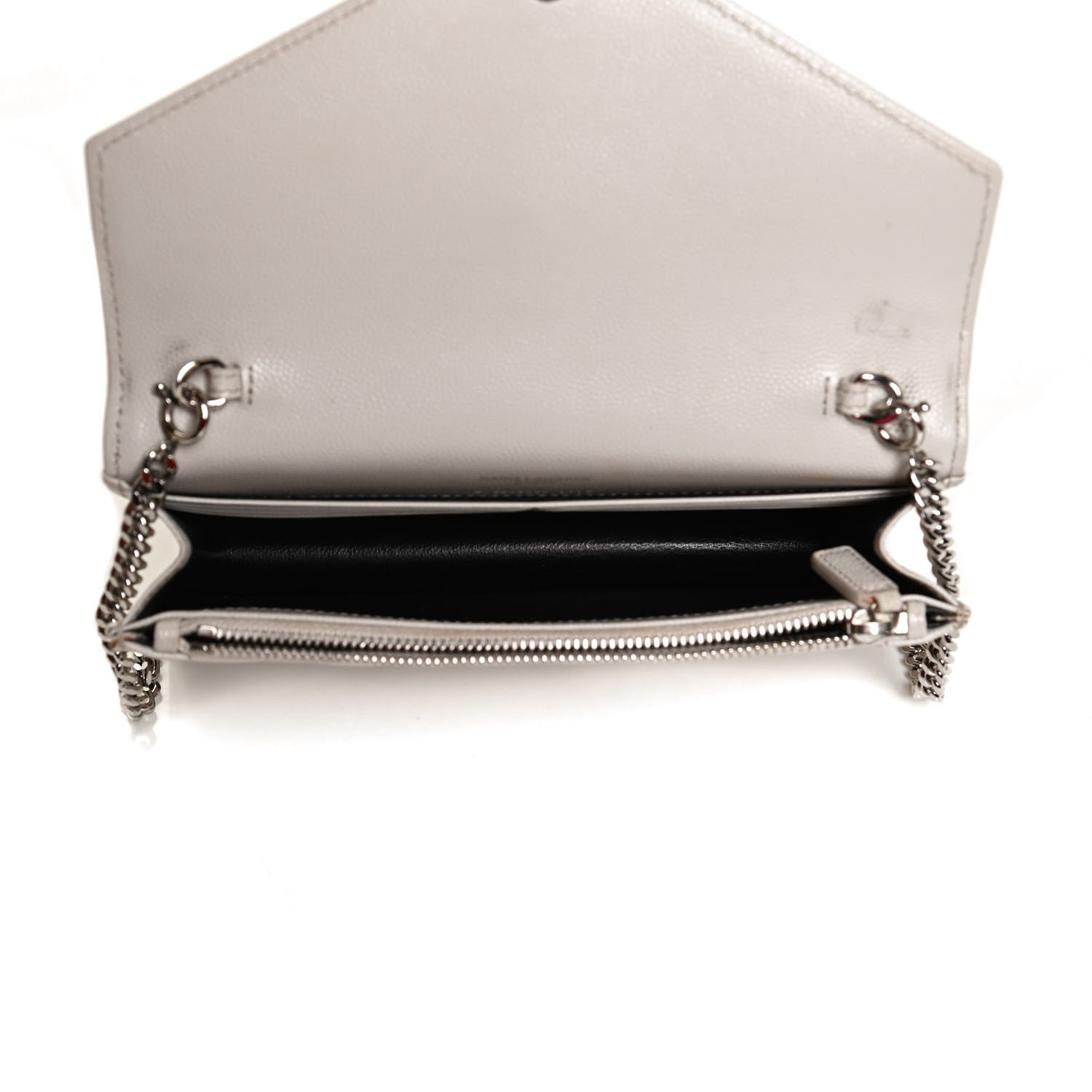 Saint Laurent Grain De Poudre Matelasse Chevron Monogram Envelope Chain Wallet Optical White 4 of 11
