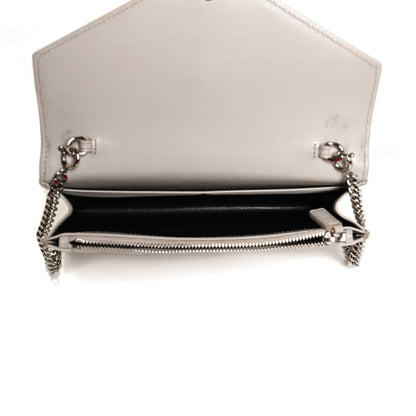 Saint Laurent Grain De Poudre Matelasse Chevron Monogram Envelope Chain Wallet Optical White 4 of 11