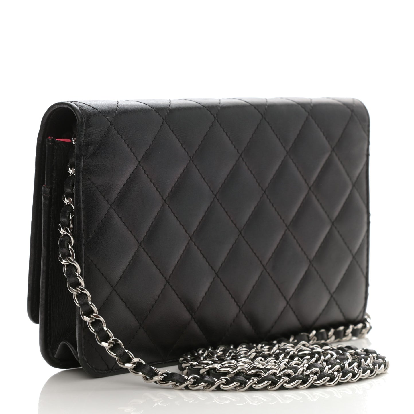 Calfskin Quilted Cambon Wallet On Chain WOC Black
