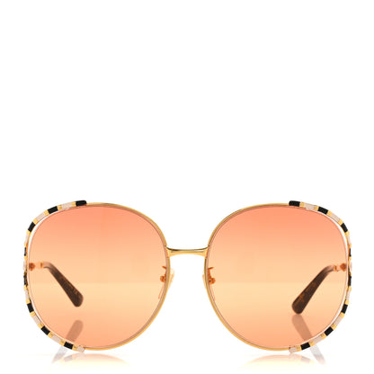 Gucci Metal Round Frame GG0595S Sunglasses Gold Black 2 of 7