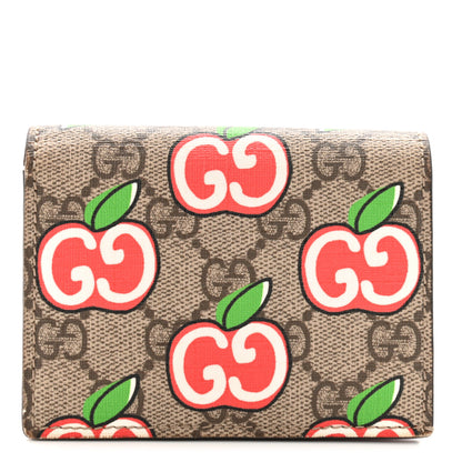 Gucci GG Supreme Monogram Apple Card Case Wallet Beige Multicolor Lobster Red 1 of 11