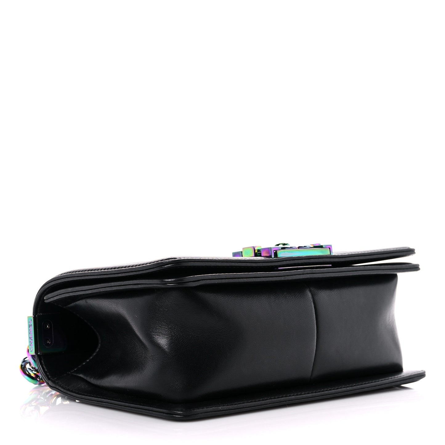 Lambskin LED Iridescent Metal Small Boy Flap Black Multicolor