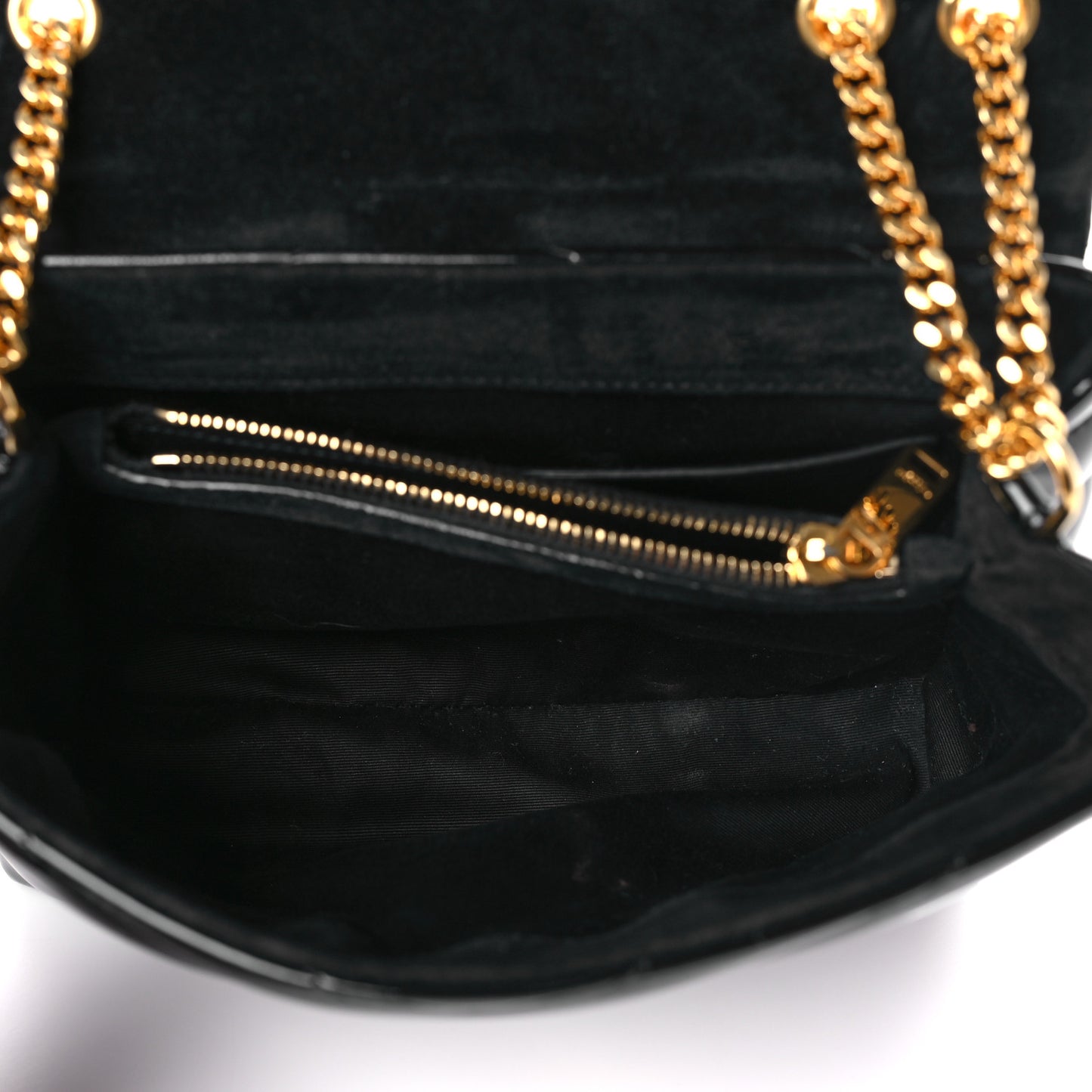 Patent Y Quilted Monogram Small Loulou Chain Satchel Black