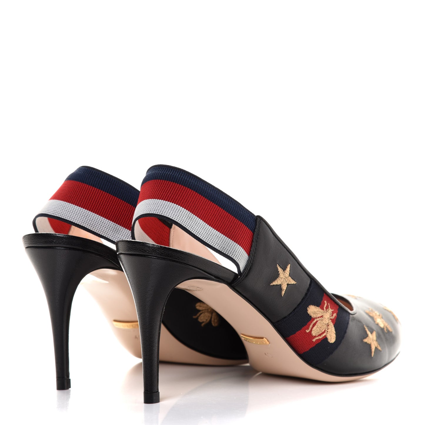 Malaga Kid Web Bee Star Embroidered Sylvie Mid Heel Slingback Pumps 40 Black