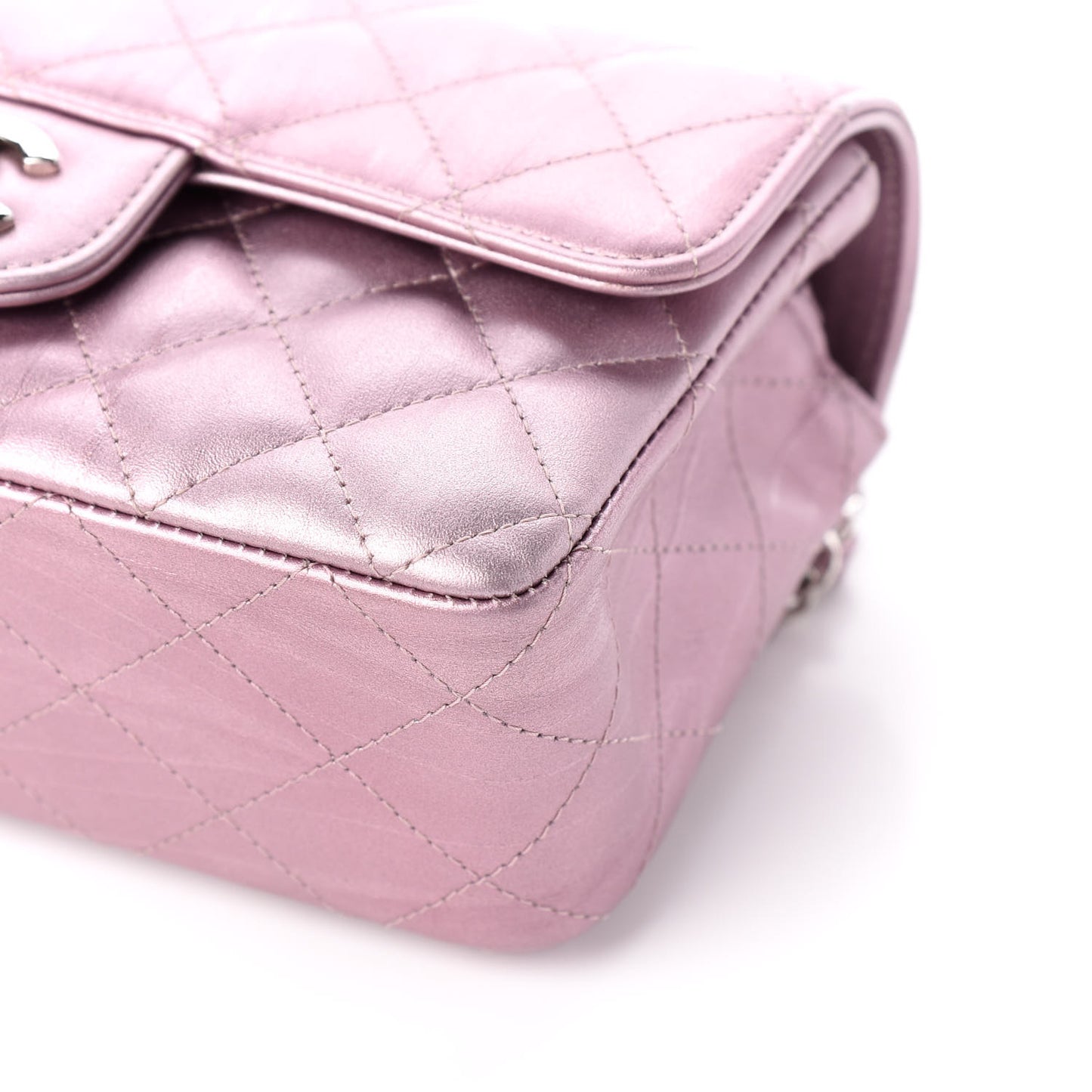 Metallic Calfskin Quilted Mini Rectangular Flap Pink