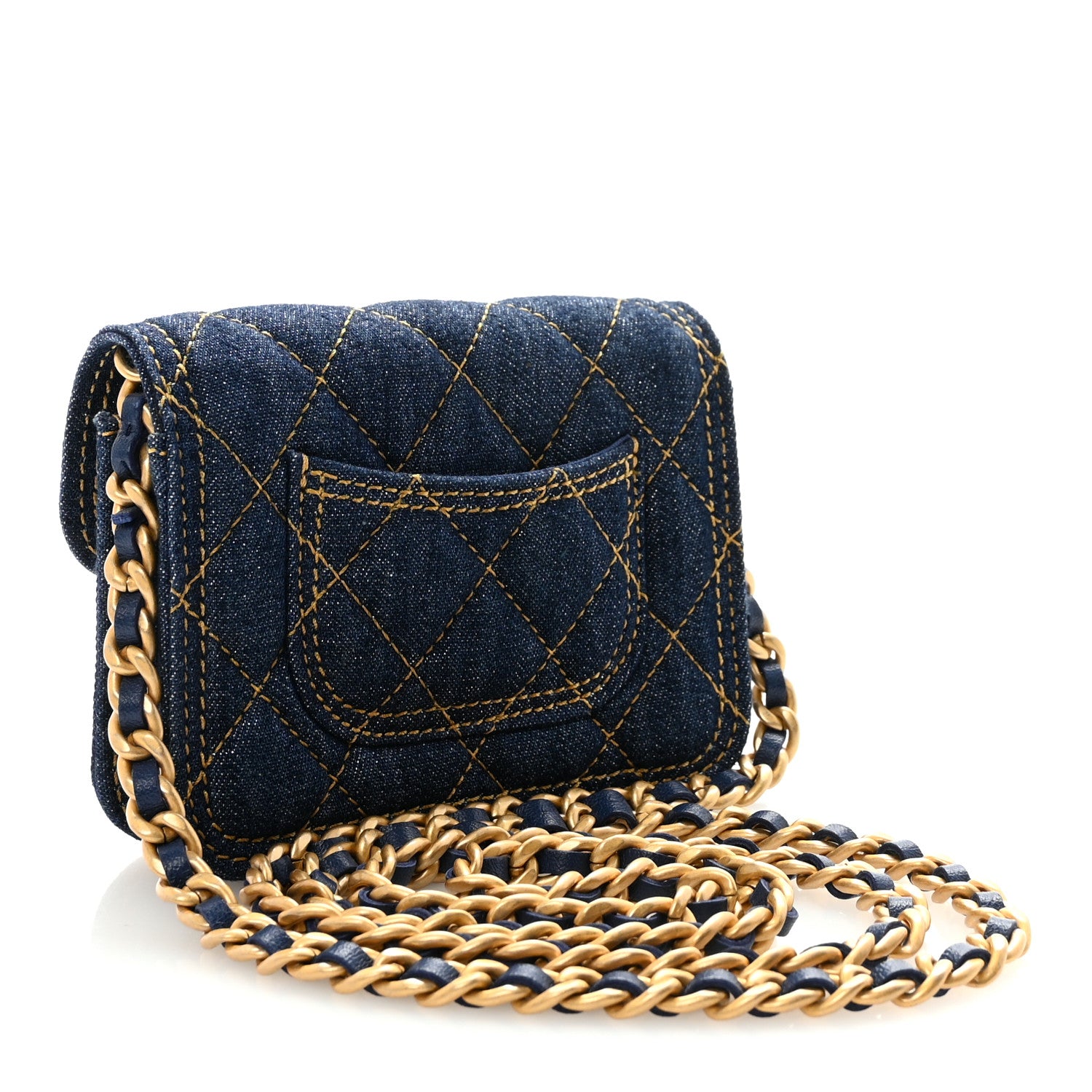 Chanel Denim Quilted Double You Card Holder On Chain Blue 3 of 11