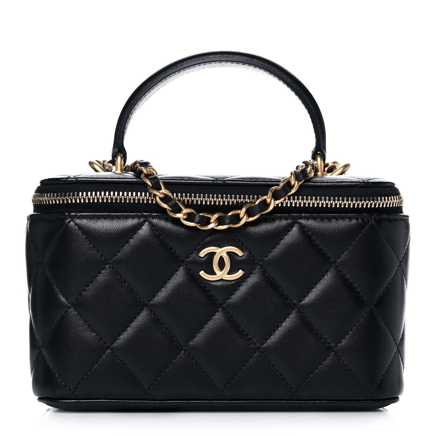 Chanel Lambskin Quilted Small Top Handle Vanity Case With Chain Black 1 of 14