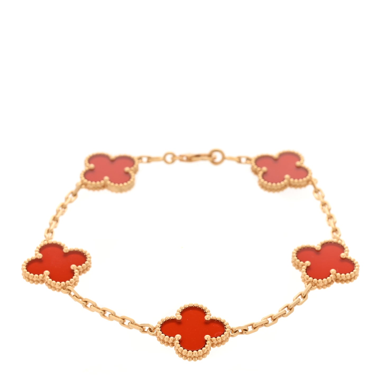 18K Yellow Gold Carnelian 5 Motifs Vintage Alhambra Bracelet