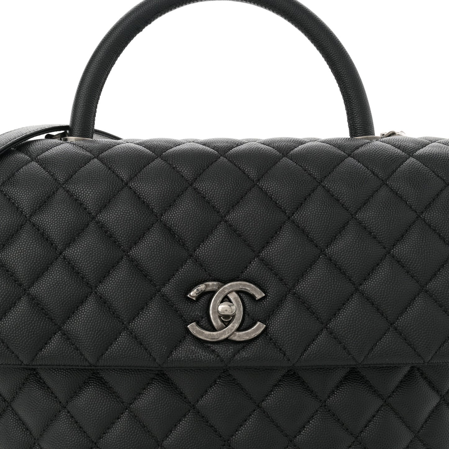 Caviar Quilted Large Coco Handle Flap  Black