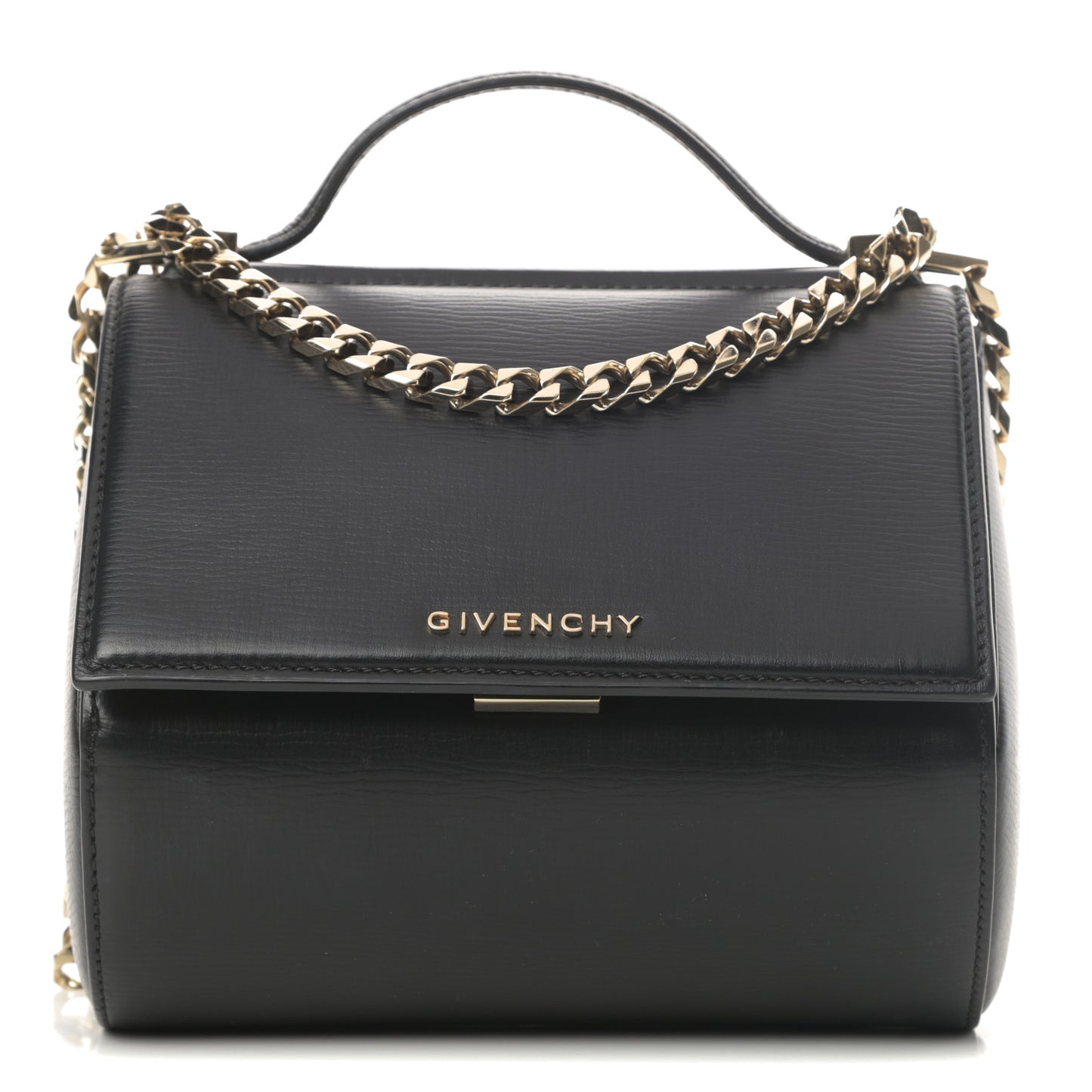 Textured Calfskin Mini Pandora Box Chain Crossbody Bag Black