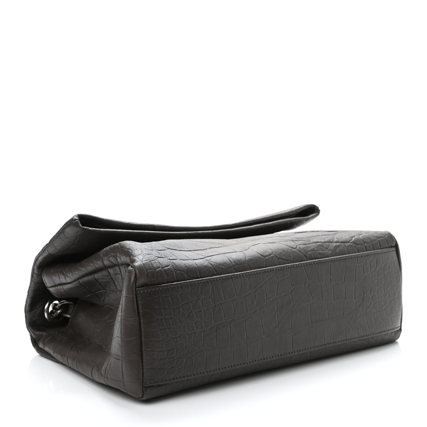 Calfskin Crocodile Embossed Medium West Hollywood Monogram Fold-Over Grey