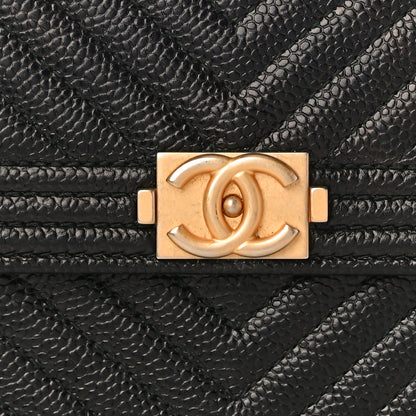Chanel Caviar Chevron Quilted Boy Compact Wallet Black 9 of 12