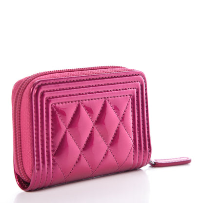 Chanel Metallic Patent Quilted Zip Around Boy Coin Purse Wallet Fuchsia 3 of 8