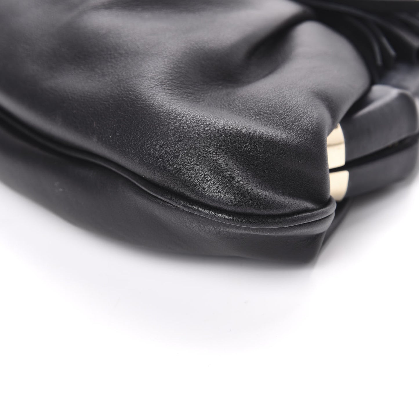 Calfskin Bamboo Frame Top Tassel Clutch Black