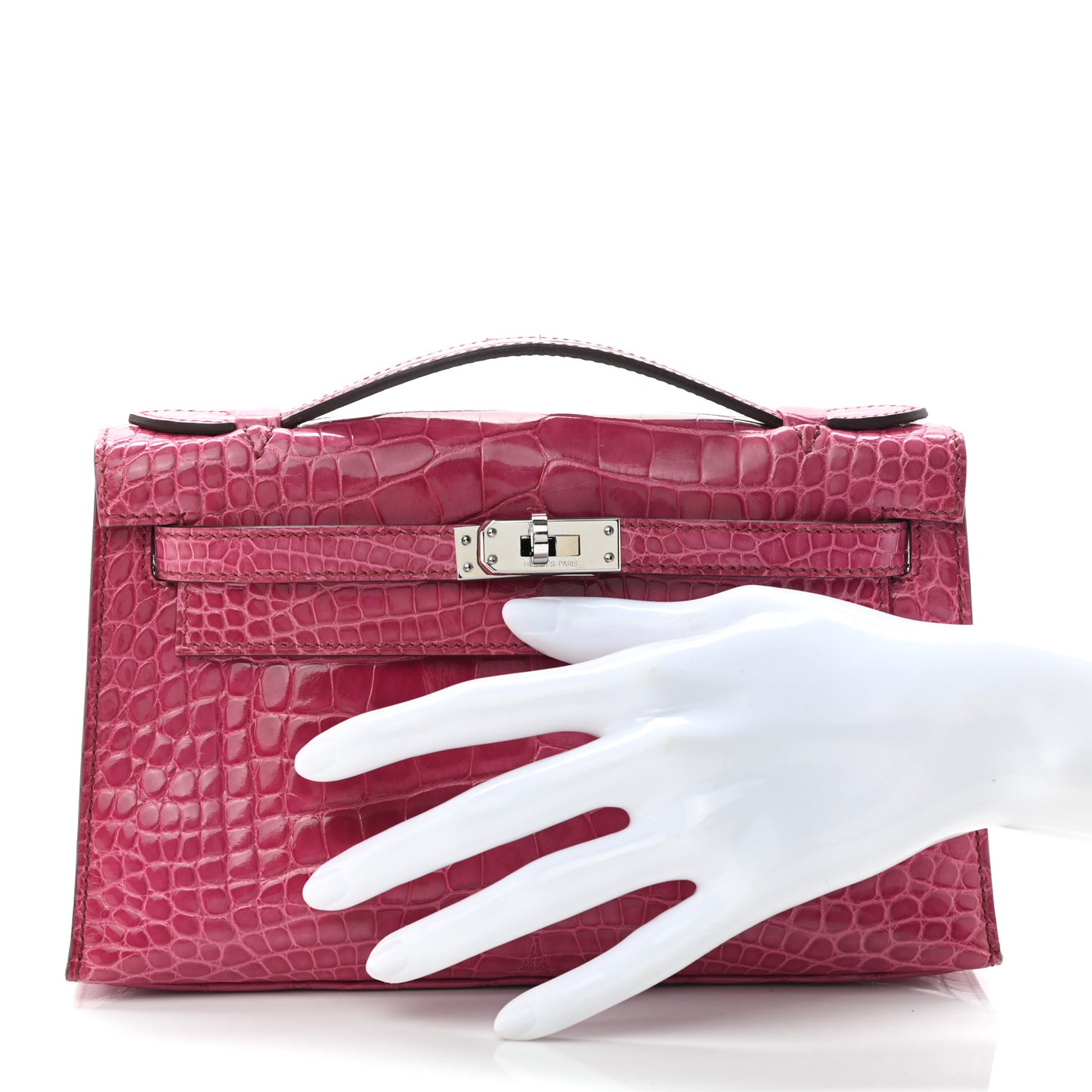 Shiny Alligator Kelly Pochette Fuchsia